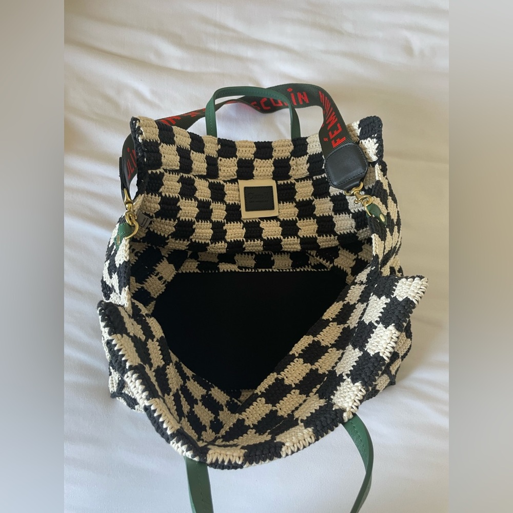 Clare V Summer Simple Tote Black/Cream Crochet Checker - Picture 11 of 14